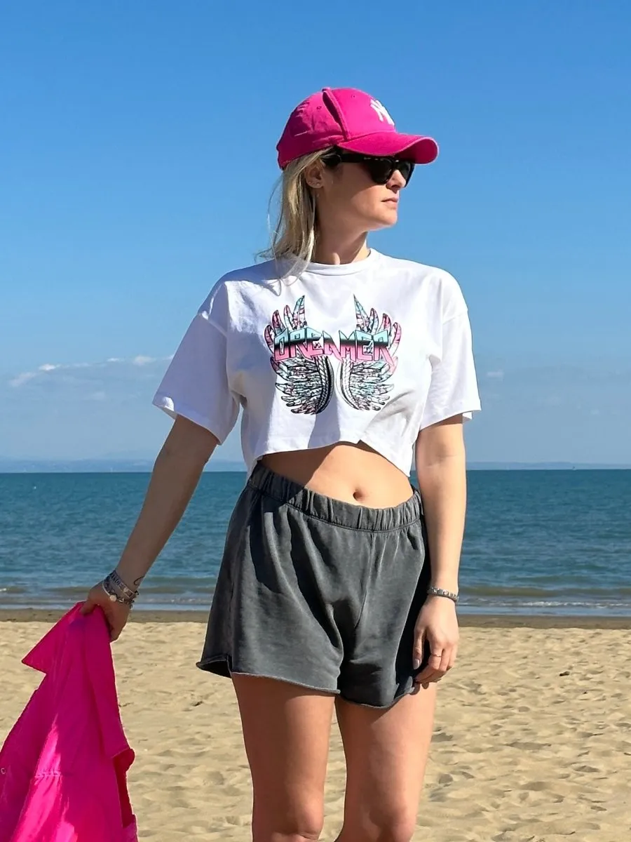 T-shirt bianca crop Dreamer