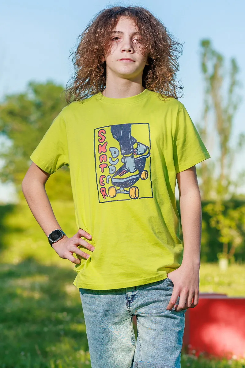 T-SHIRT SKATER IN COTONE VERDE LIME