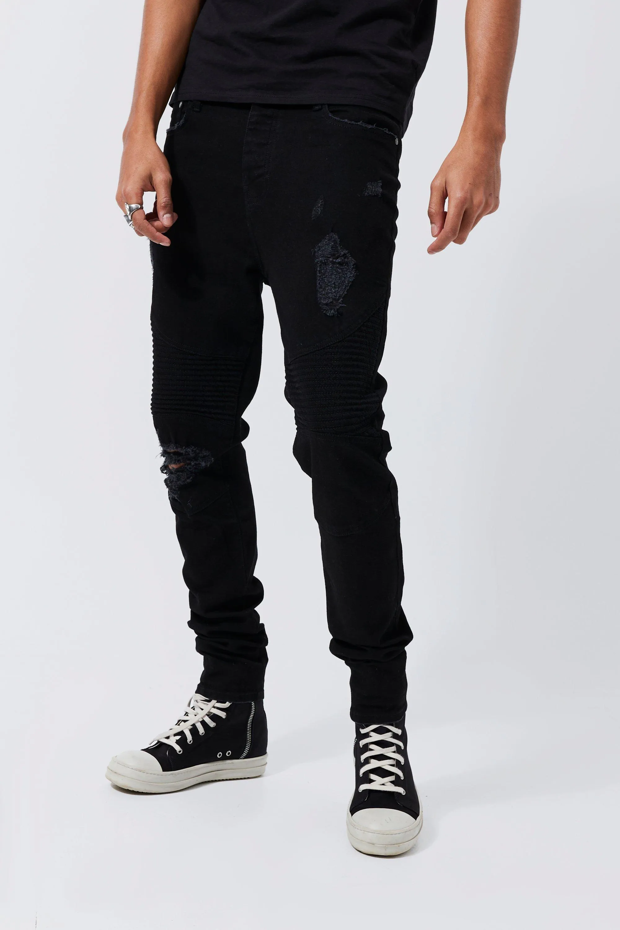 Tall Skinny Stretch Distressed Biker Jean | boohooMAN UK