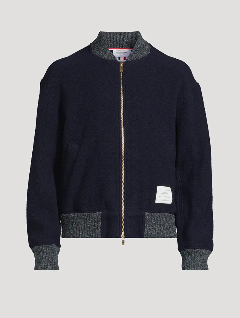 THOM BROWNE Wool Fleece Bomber Jacket With Stripe