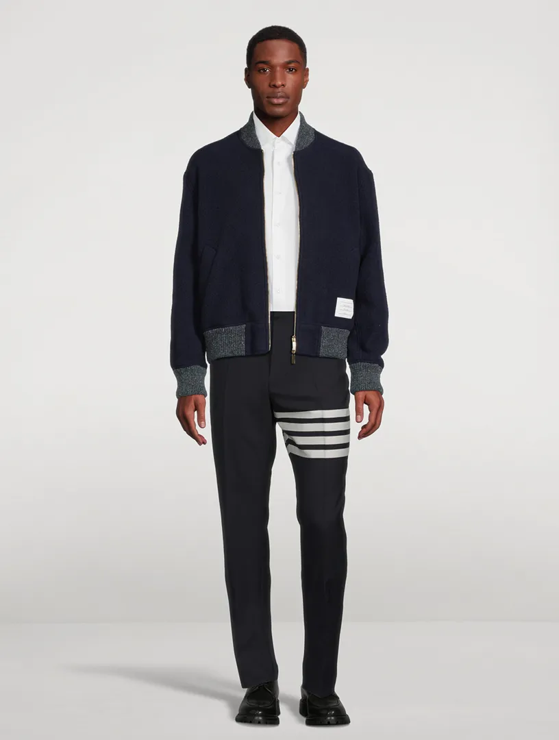 THOM BROWNE Wool Fleece Bomber Jacket With Stripe