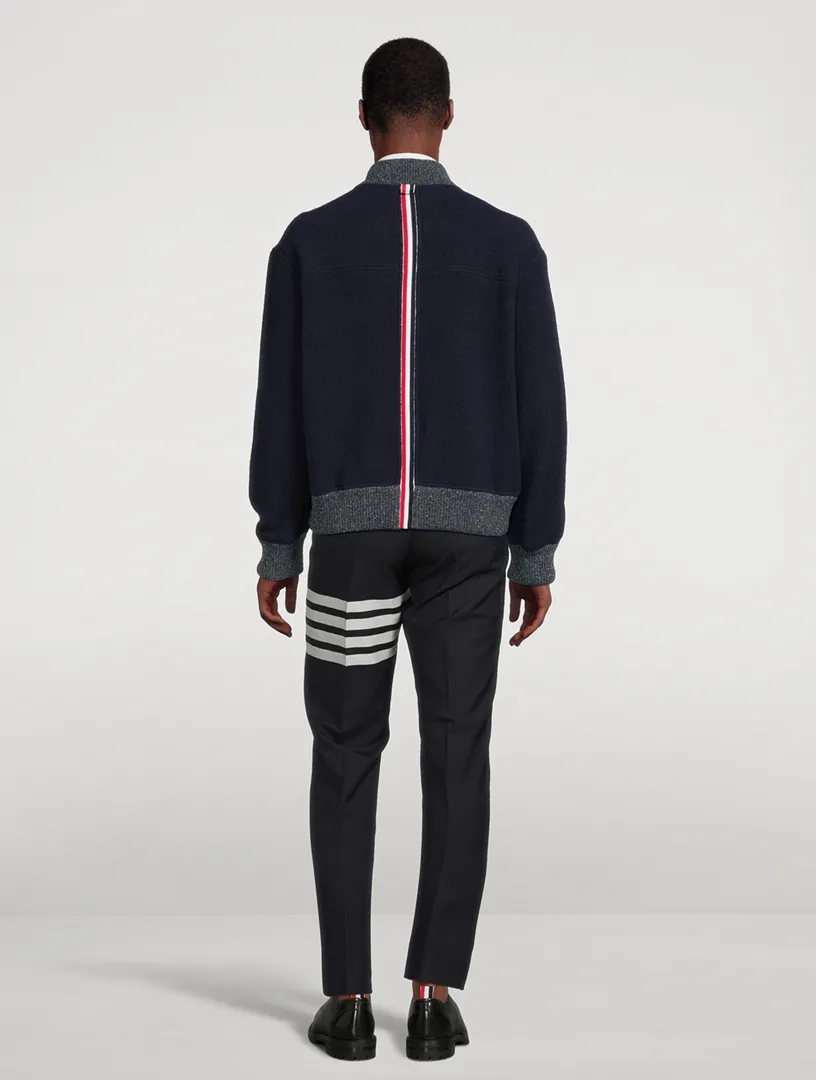 THOM BROWNE Wool Fleece Bomber Jacket With Stripe