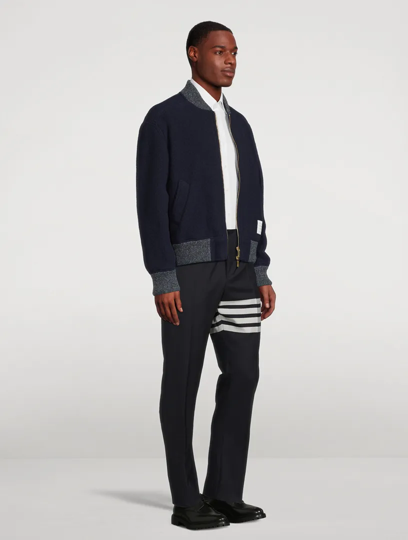 THOM BROWNE Wool Fleece Bomber Jacket With Stripe