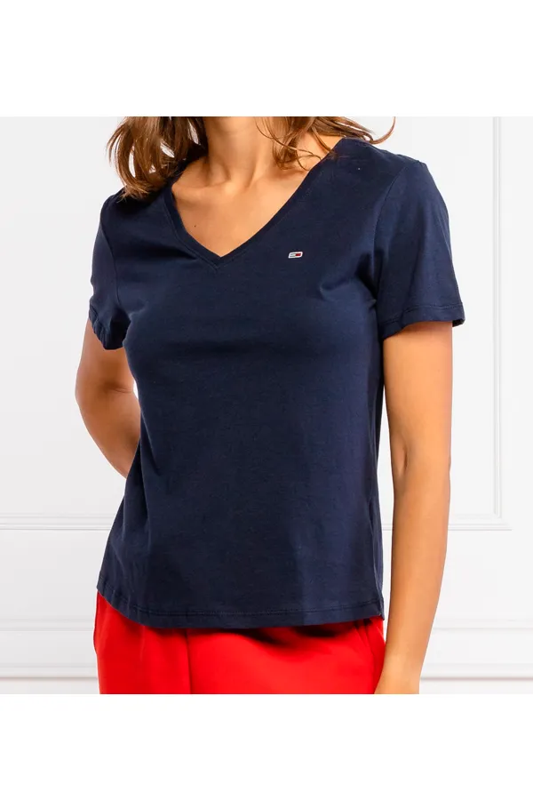 Tommy Hilfiger Women TJW V-Neck Logo Tee Navy