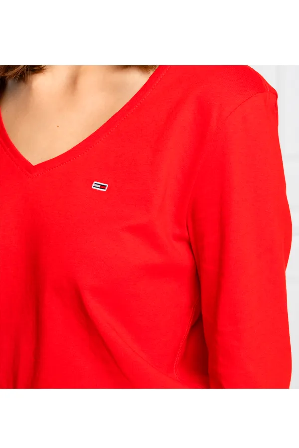 Tommy Hilfiger Women V-Neck L/S Organic Logo Tee Red