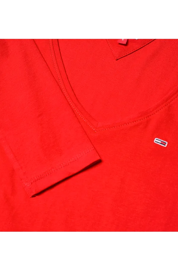 Tommy Hilfiger Women V-Neck L/S Organic Logo Tee Red