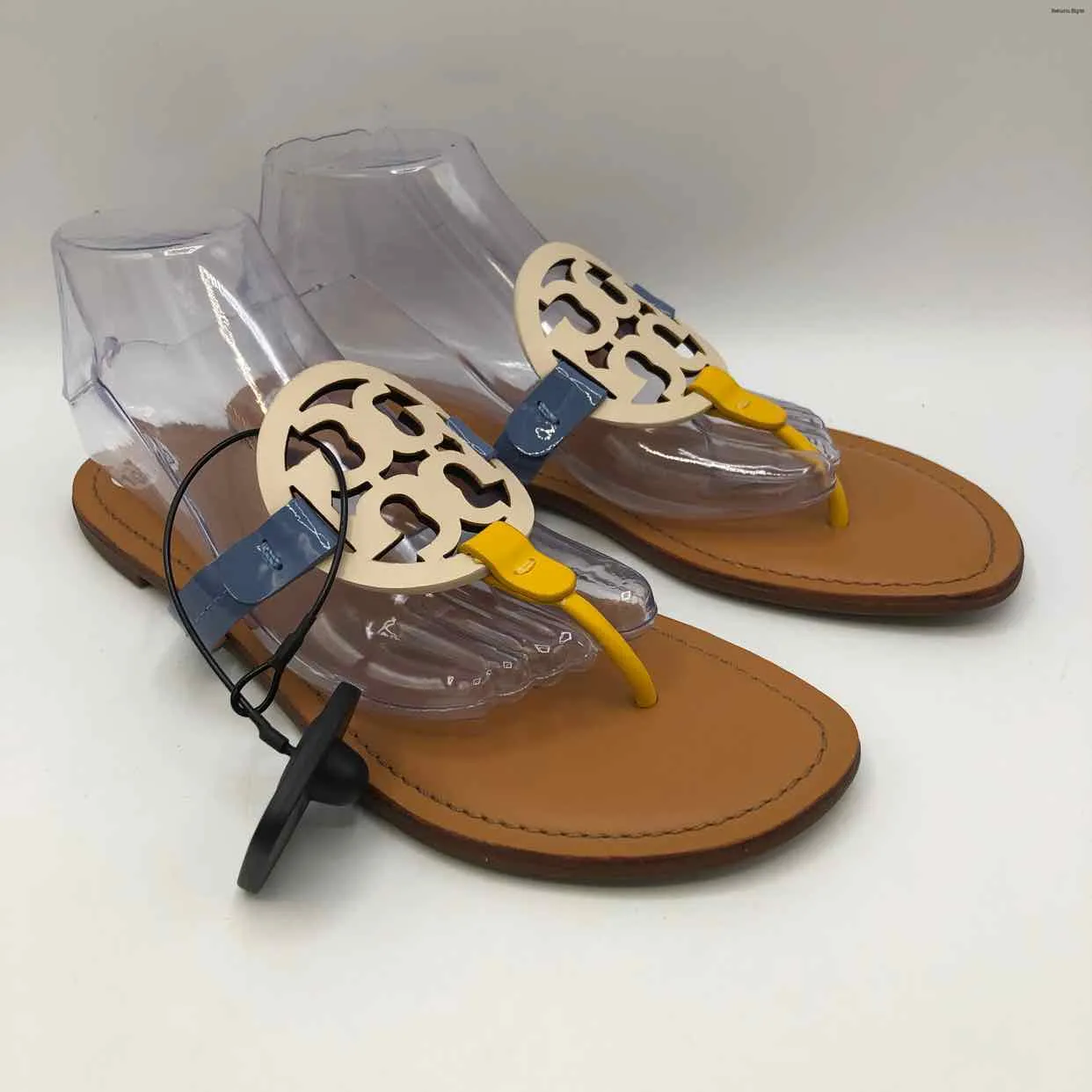 TORY BURCH Yellow, Blue Beige Leather Thong Sandal Shoe Size 10 Shoes