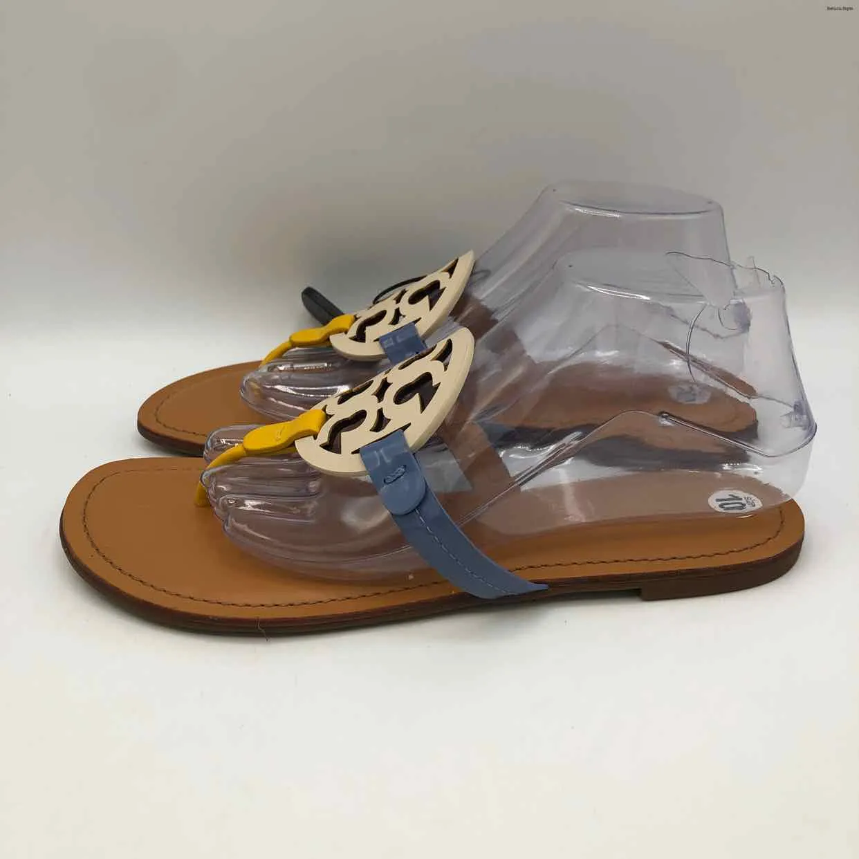 TORY BURCH Yellow, Blue Beige Leather Thong Sandal Shoe Size 10 Shoes