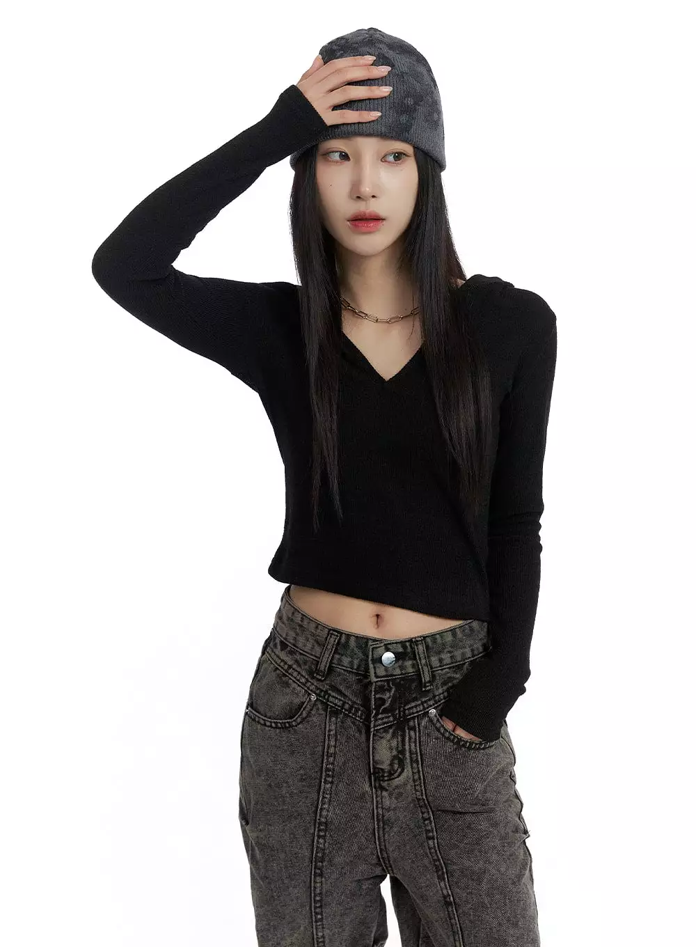 V-Neck Hooded Crop Top CF429