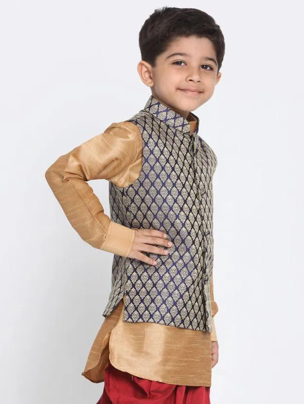 VASTRAMAY Blue Silk Blend Nehru Jacket