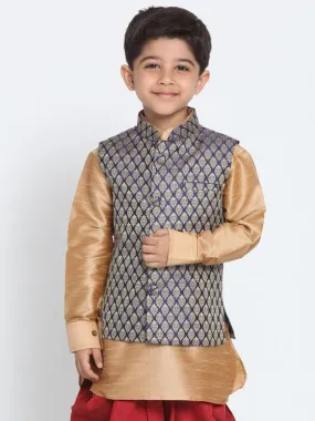 VASTRAMAY Blue Silk Blend Nehru Jacket