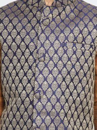 VASTRAMAY Blue Silk Blend Nehru Jacket