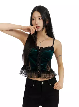 Velvet Lace Crop Sleeveless Top CF429