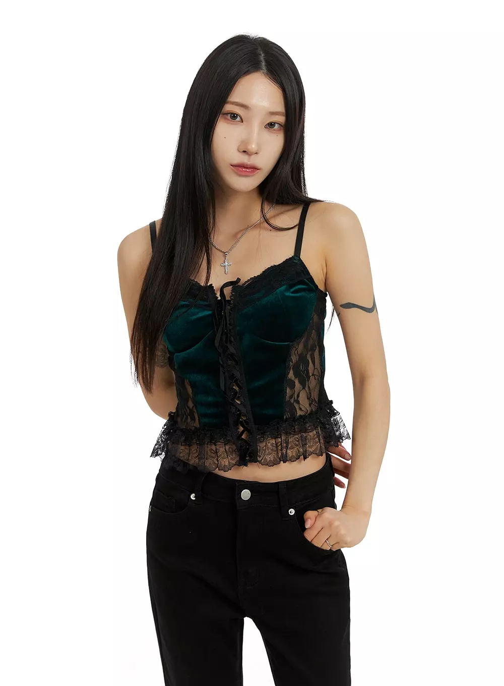 Velvet Lace Crop Sleeveless Top CF429