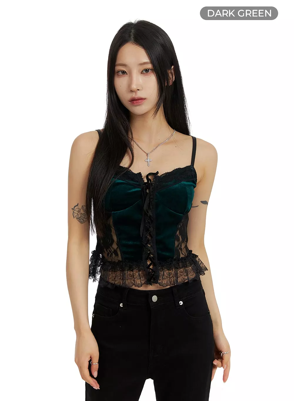 Velvet Lace Crop Sleeveless Top CF429