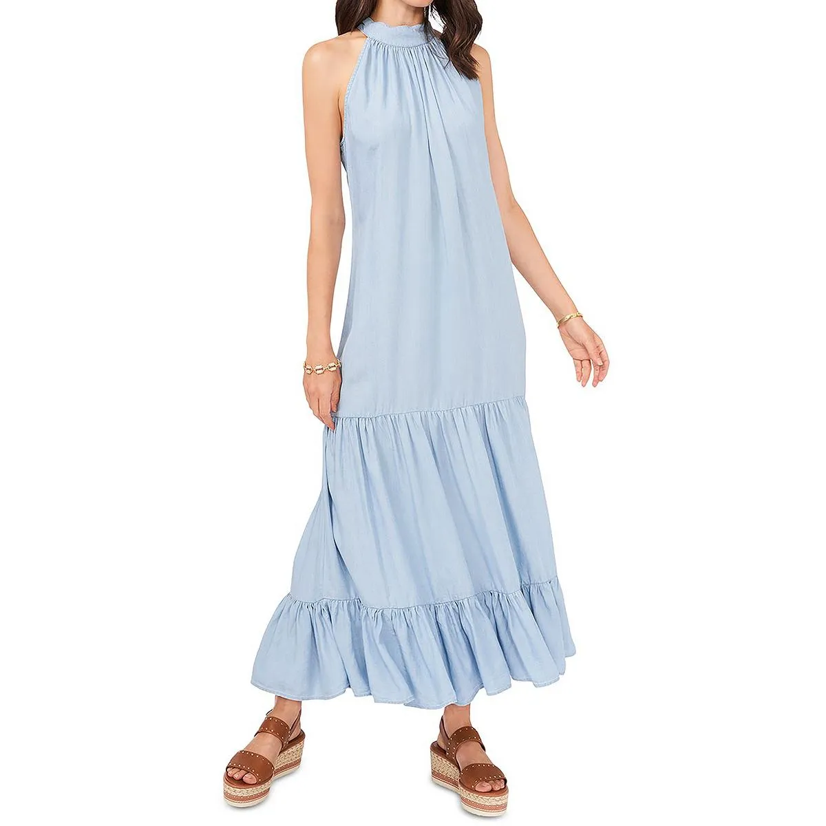 Vince Camuto Womens Tencel Maxi Halter Dress