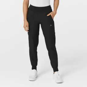 W123 Women's Comfort Waist Cargo Jogger Scrub Pant - Black