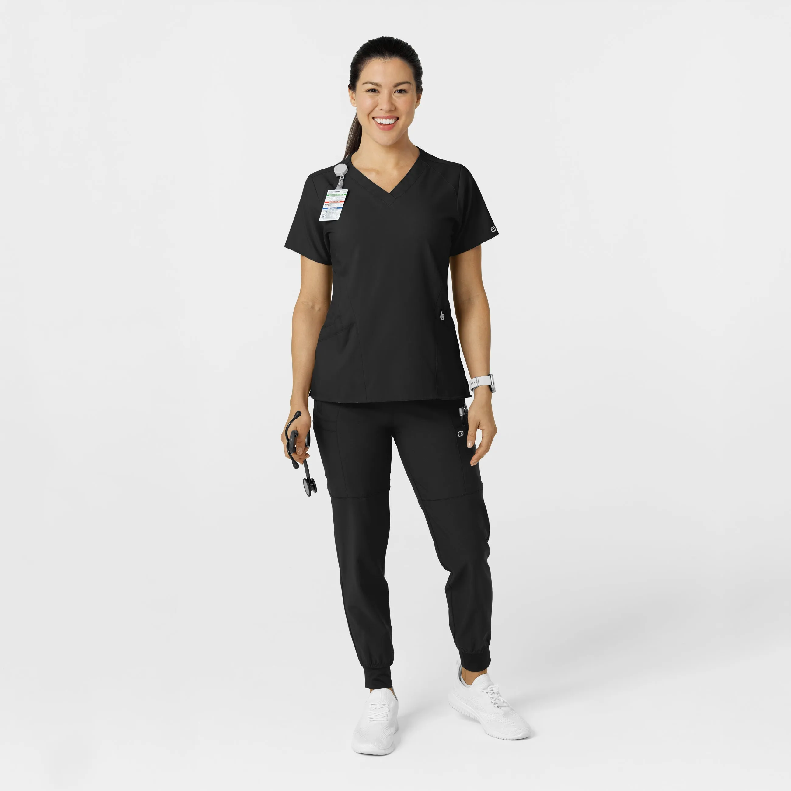 W123 Women's Comfort Waist Cargo Jogger Scrub Pant - Black