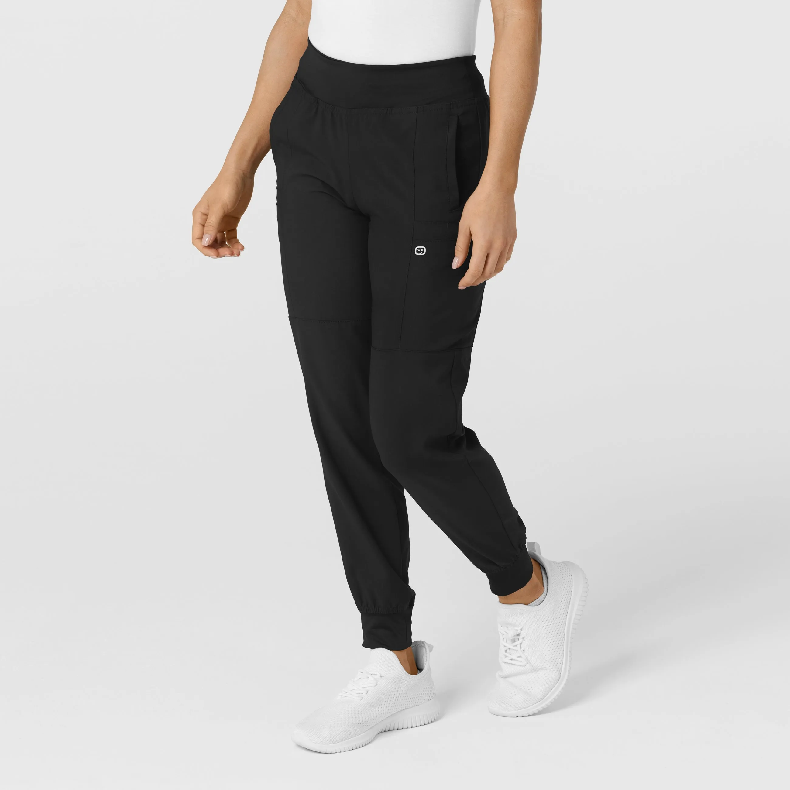 W123 Women's Comfort Waist Cargo Jogger Scrub Pant - Black