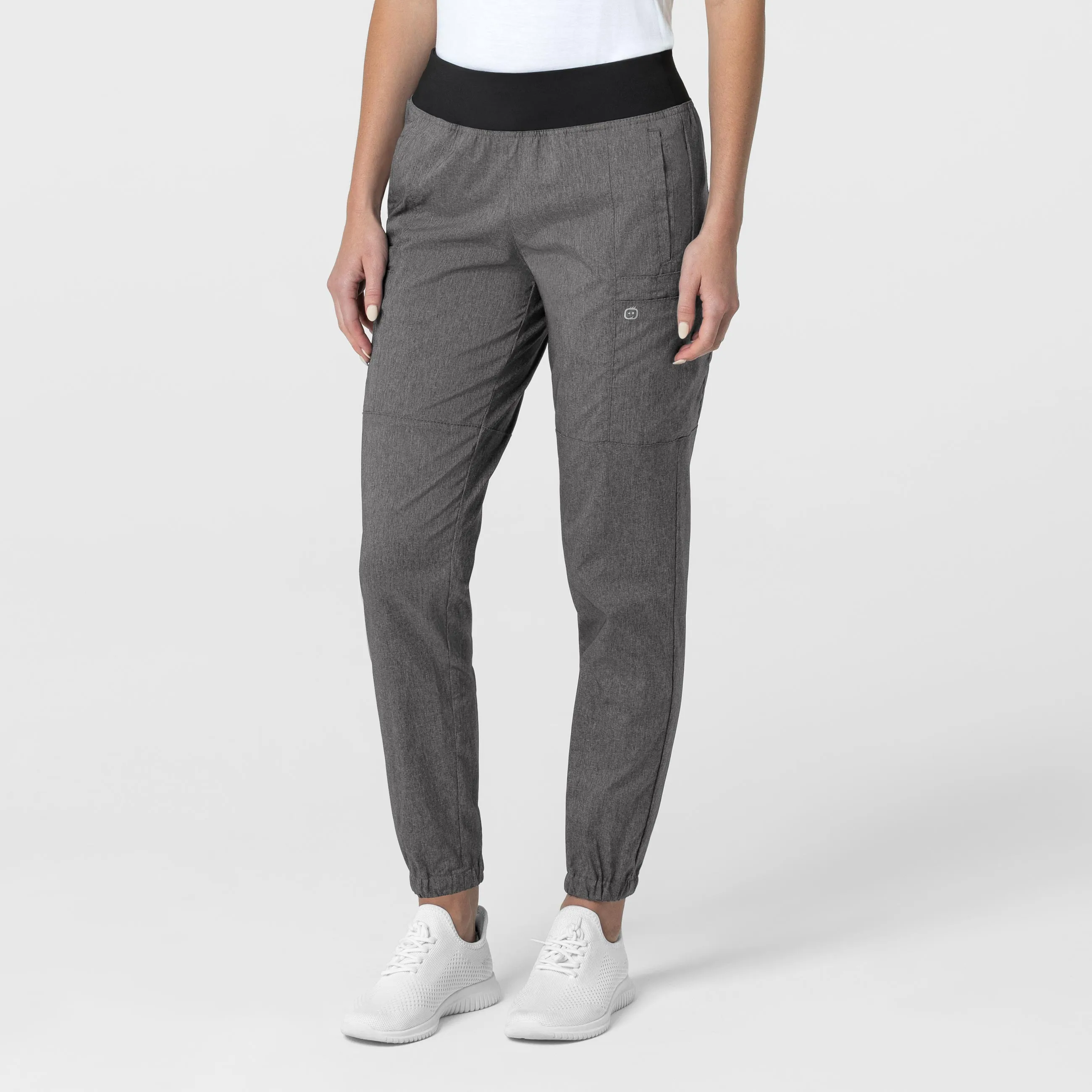 W123 Women's Comfort Waist Cargo Jogger Scrub Pant - Charcoal Heather