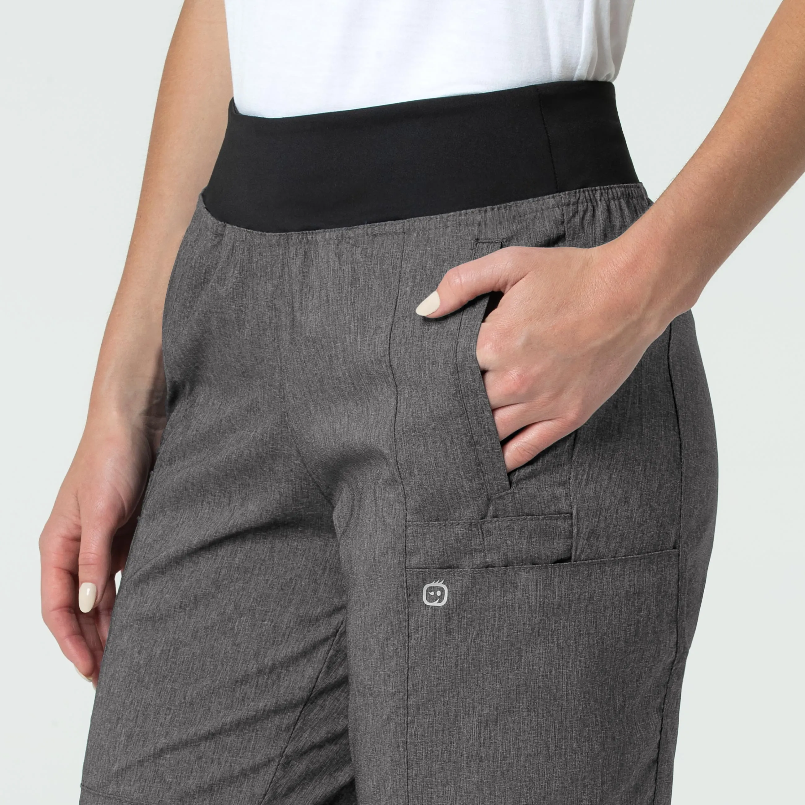 W123 Women's Comfort Waist Cargo Jogger Scrub Pant - Charcoal Heather