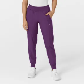 W123 Women's Comfort Waist Cargo Jogger Scrub Pant - Eggplant