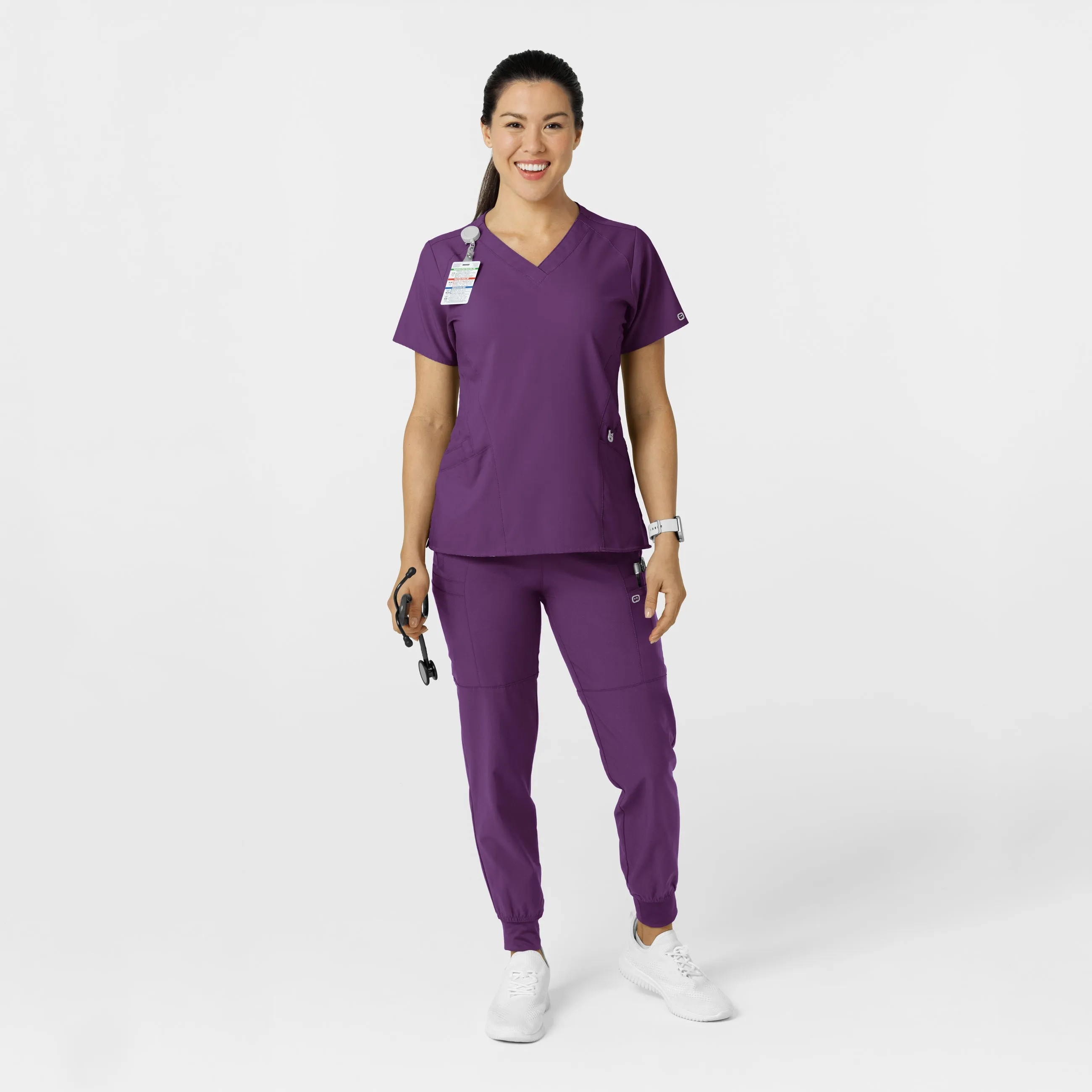 W123 Women's Comfort Waist Cargo Jogger Scrub Pant - Eggplant