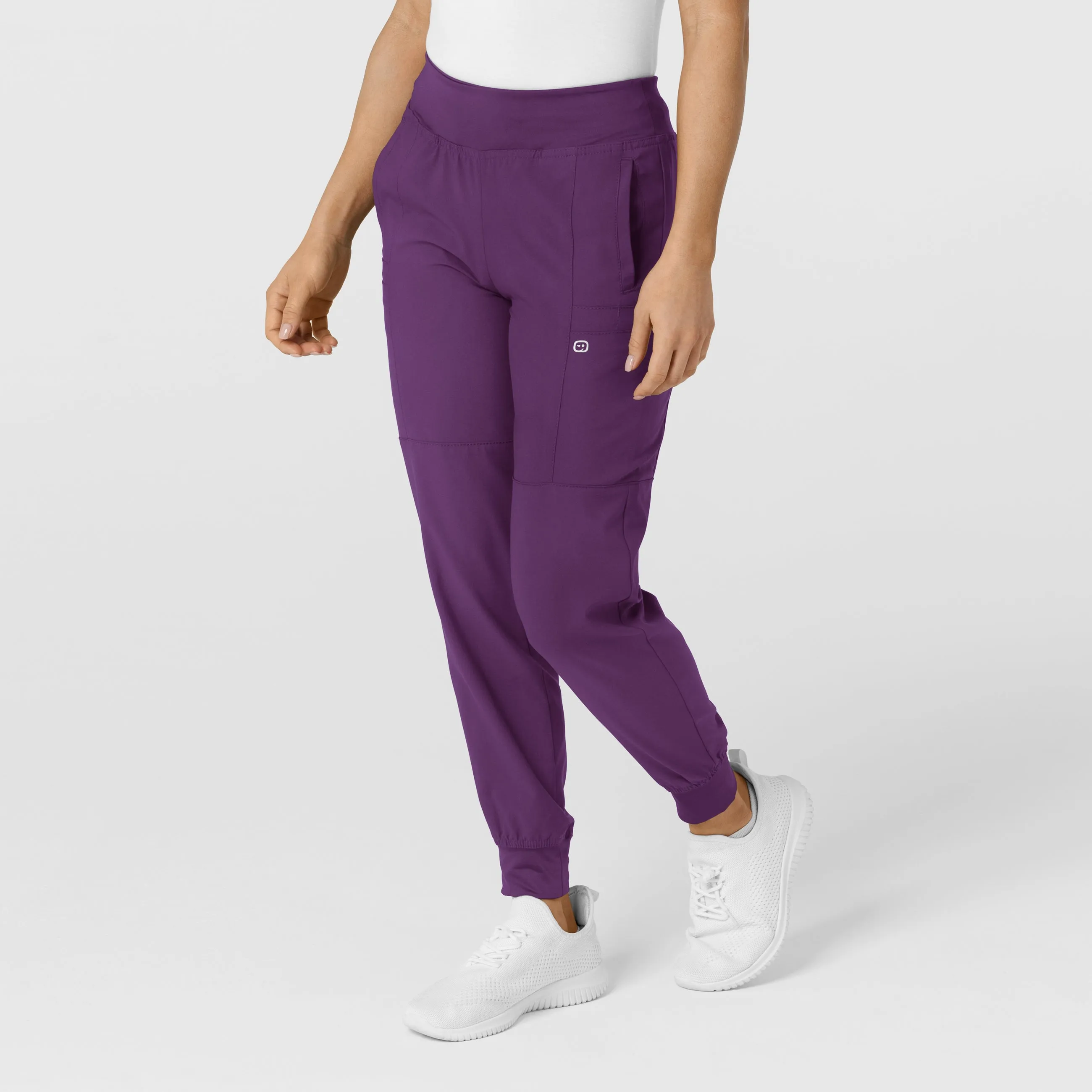 W123 Women's Comfort Waist Cargo Jogger Scrub Pant - Eggplant