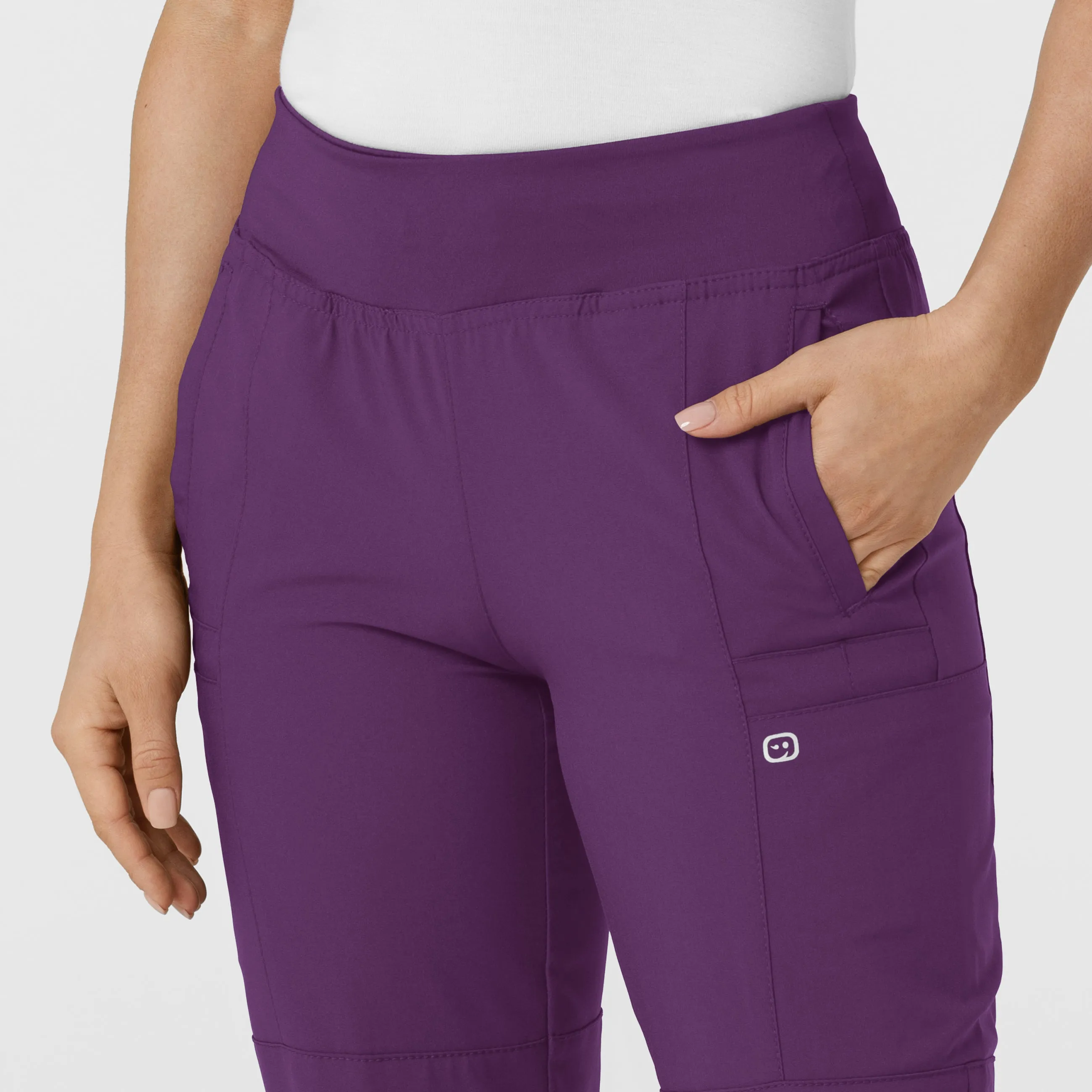 W123 Women's Comfort Waist Cargo Jogger Scrub Pant - Eggplant