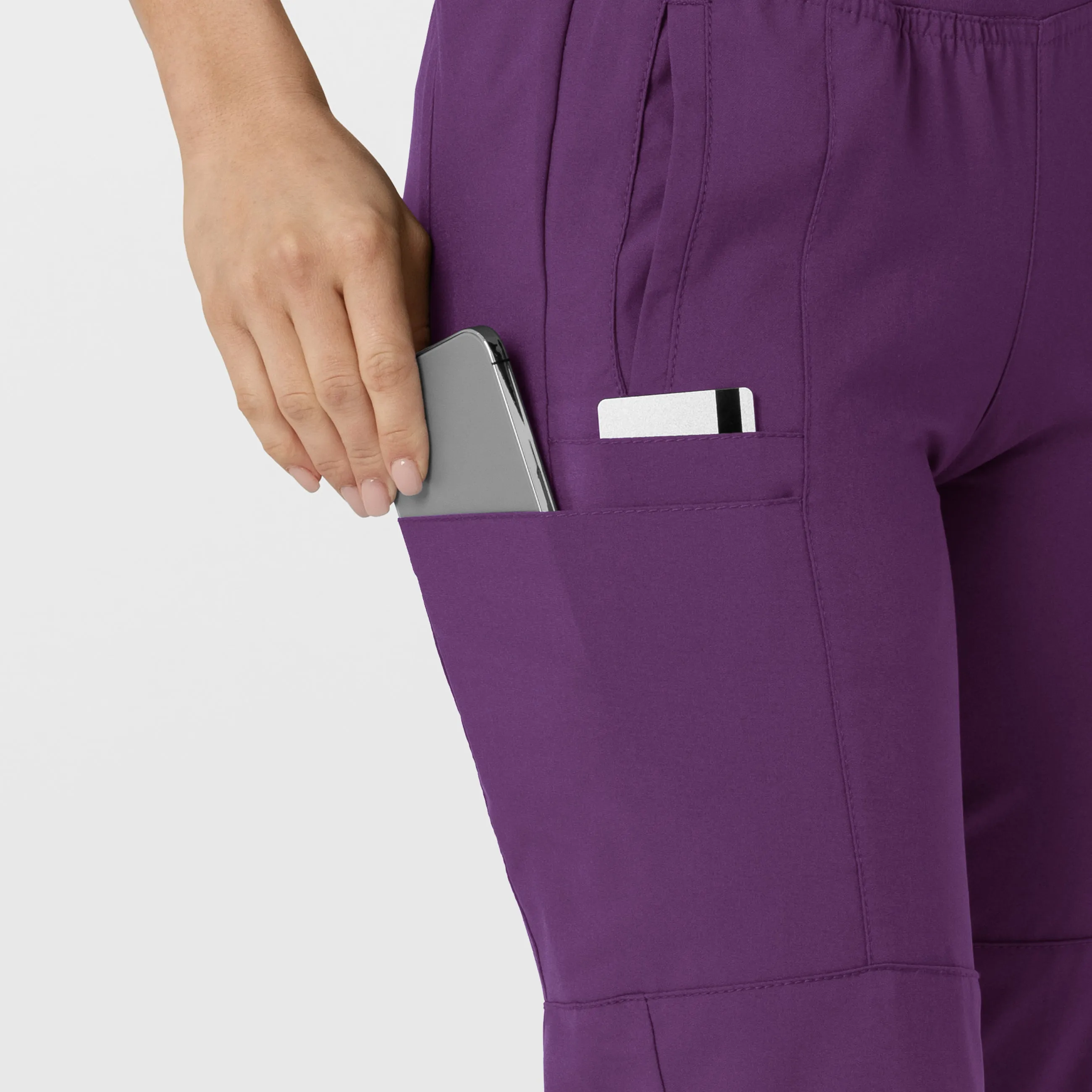 W123 Women's Comfort Waist Cargo Jogger Scrub Pant - Eggplant