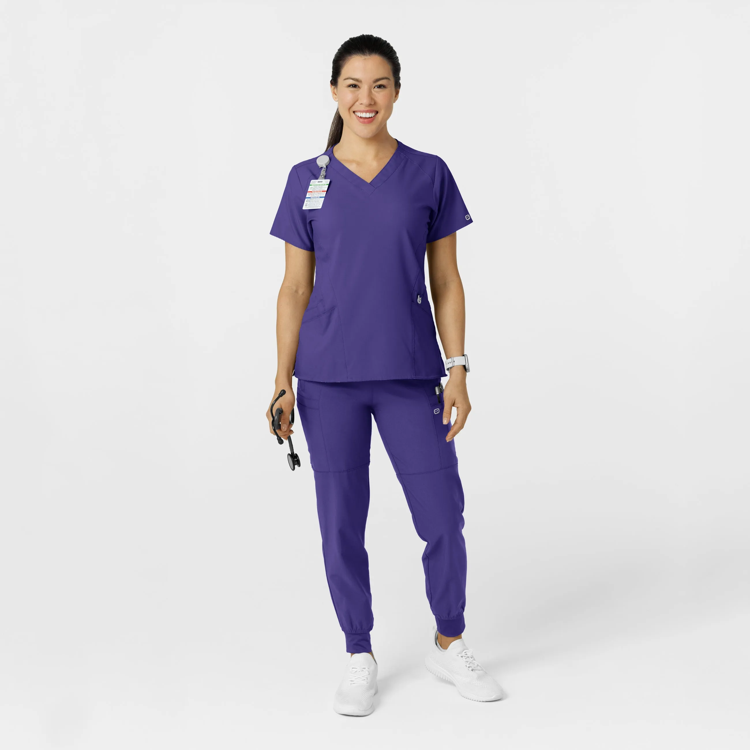 W123 Women's Comfort Waist Cargo Jogger Scrub Pant - Grape