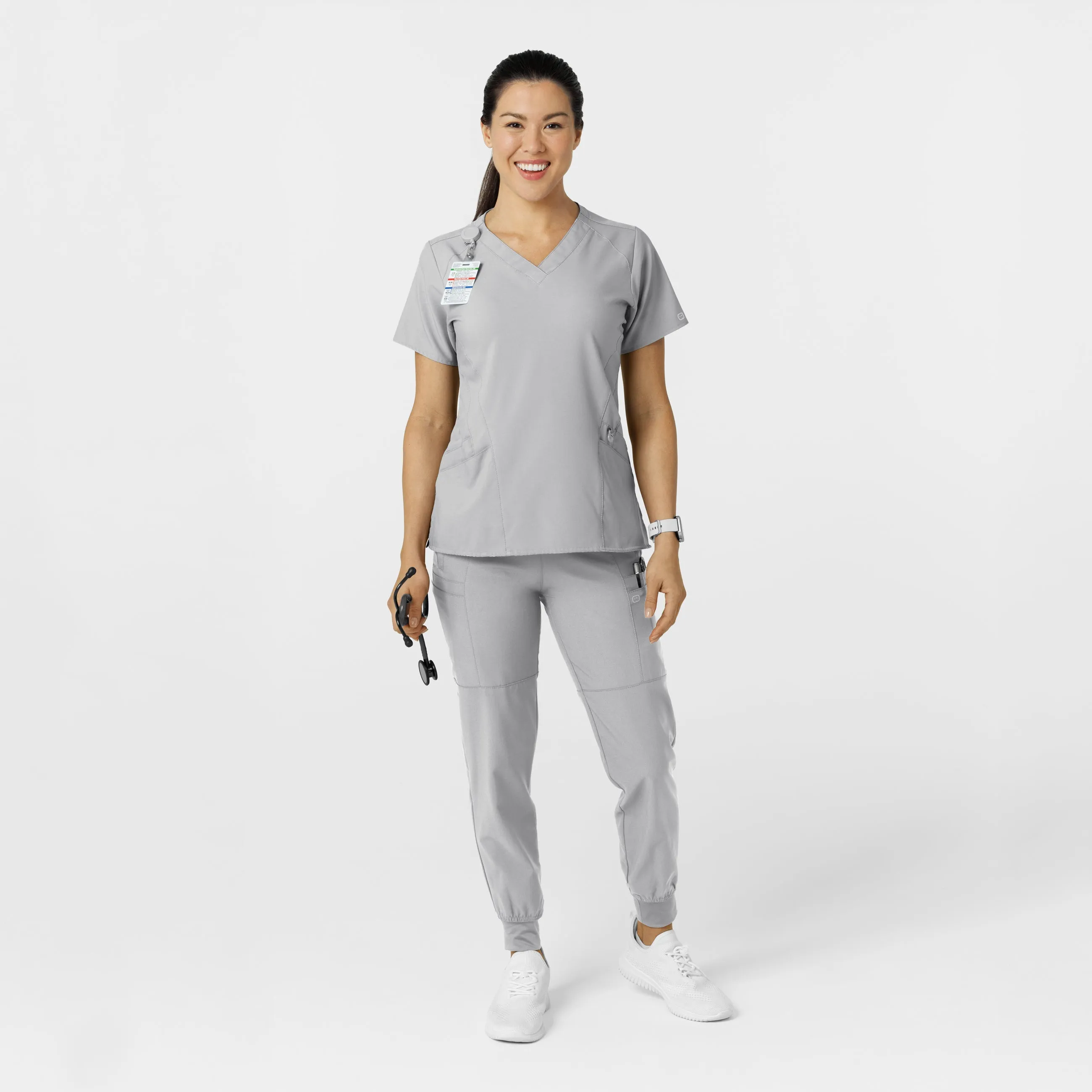 W123 Women's Comfort Waist Cargo Jogger Scrub Pant - Grey