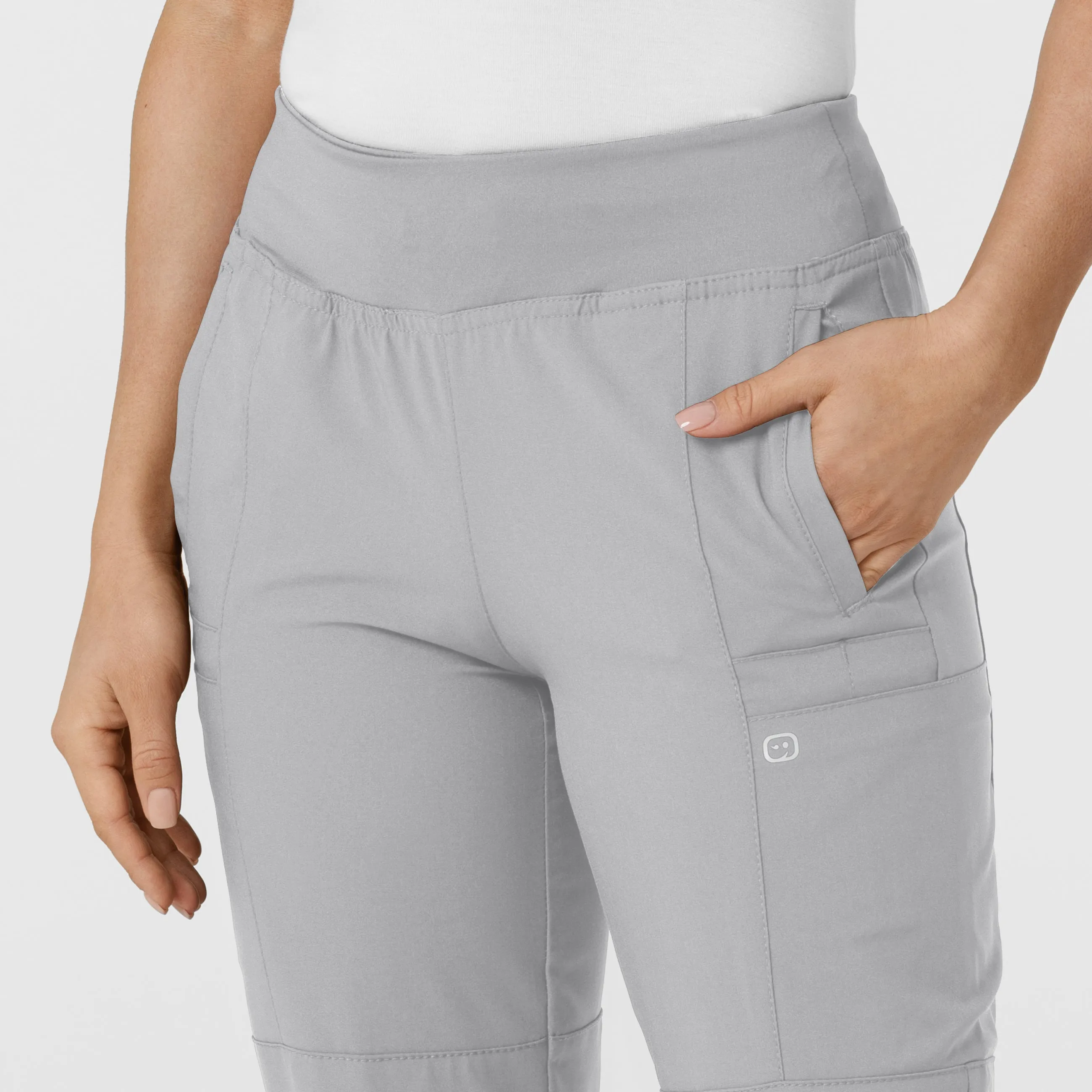 W123 Women's Comfort Waist Cargo Jogger Scrub Pant - Grey