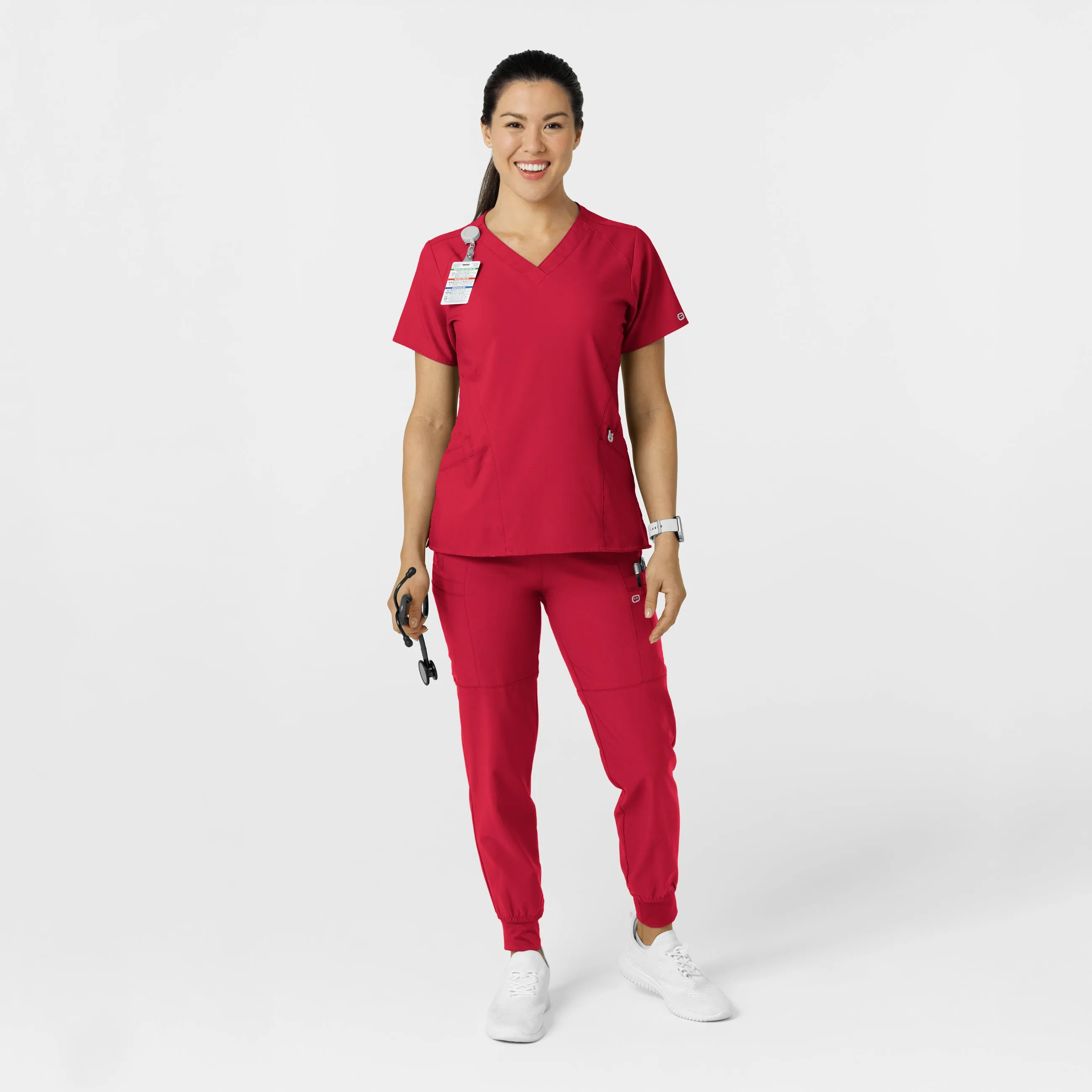 W123 Women's Comfort Waist Cargo Jogger Scrub Pant - Red