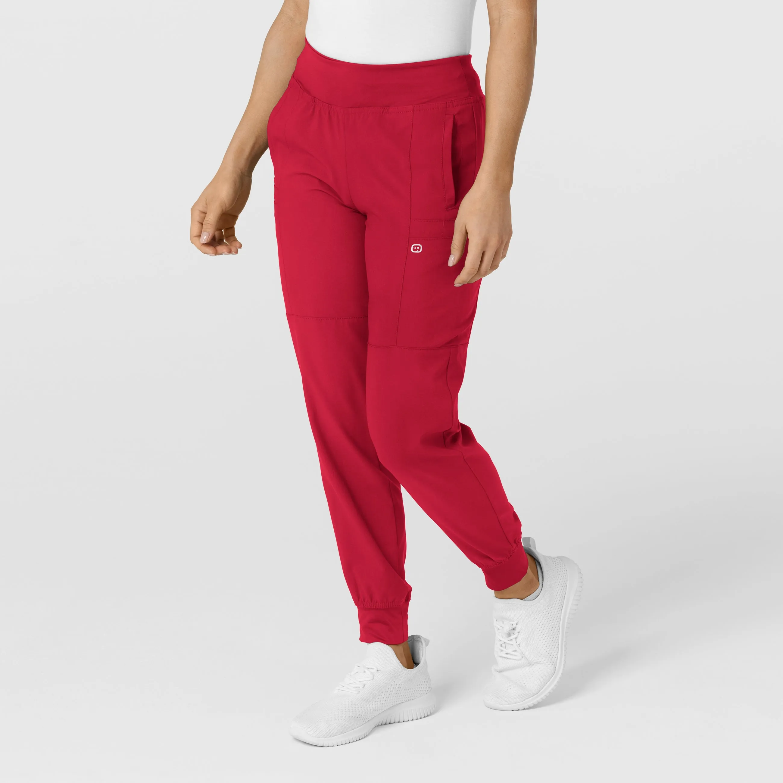 W123 Women's Comfort Waist Cargo Jogger Scrub Pant - Red