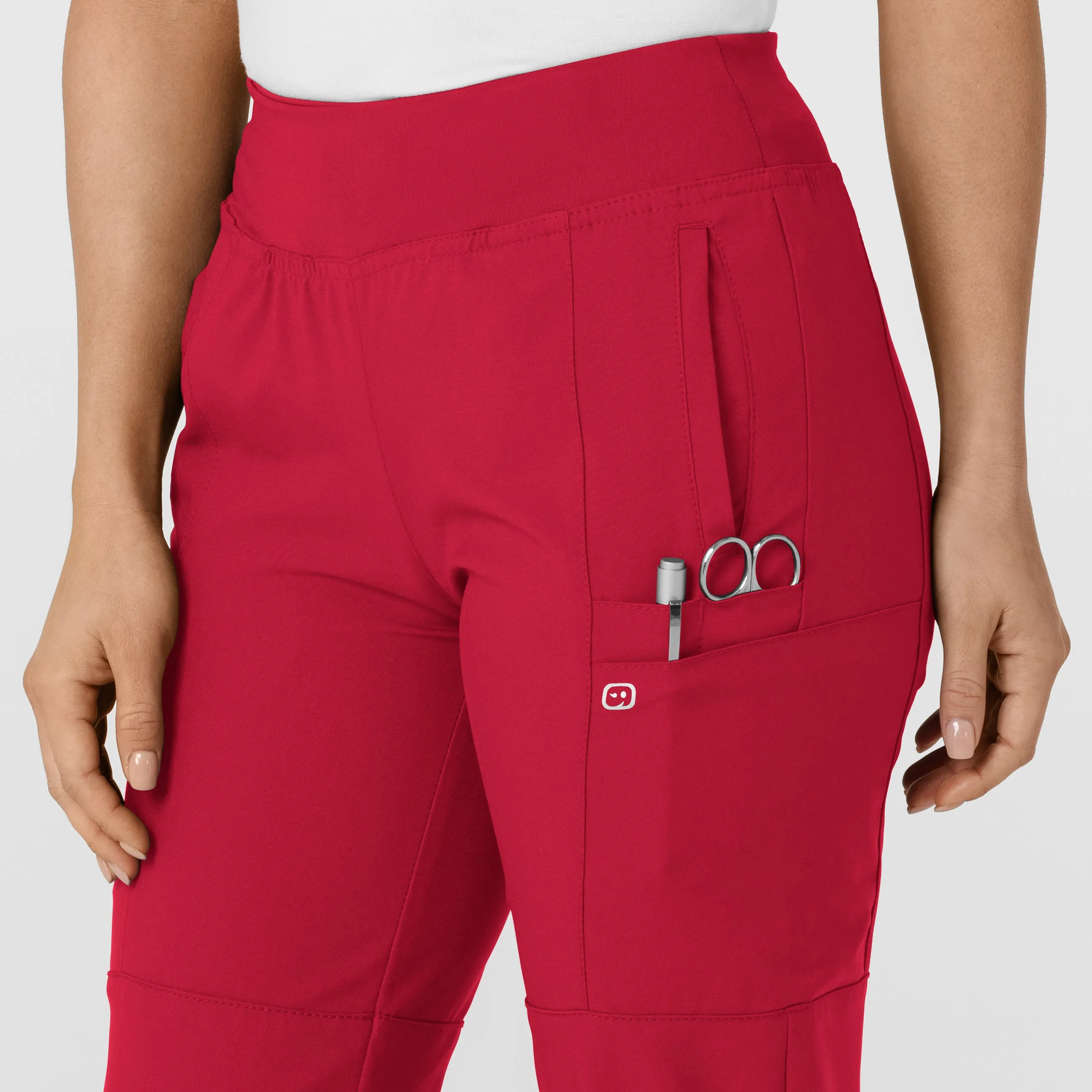 W123 Women's Comfort Waist Cargo Jogger Scrub Pant - Red