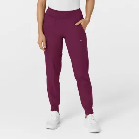 W123 Women's Comfort Waist Cargo Jogger Scrub Pant - Wine