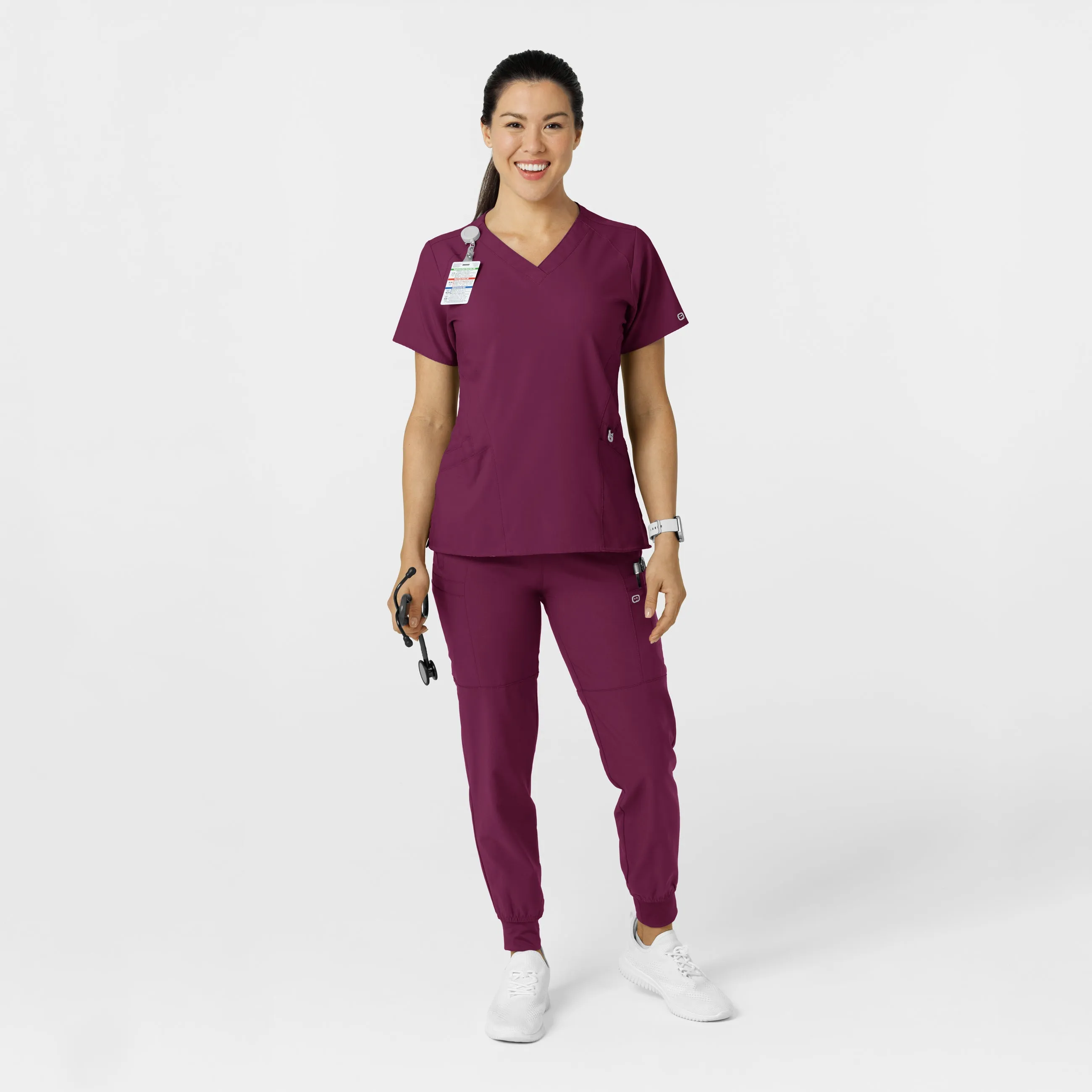 W123 Women's Comfort Waist Cargo Jogger Scrub Pant - Wine