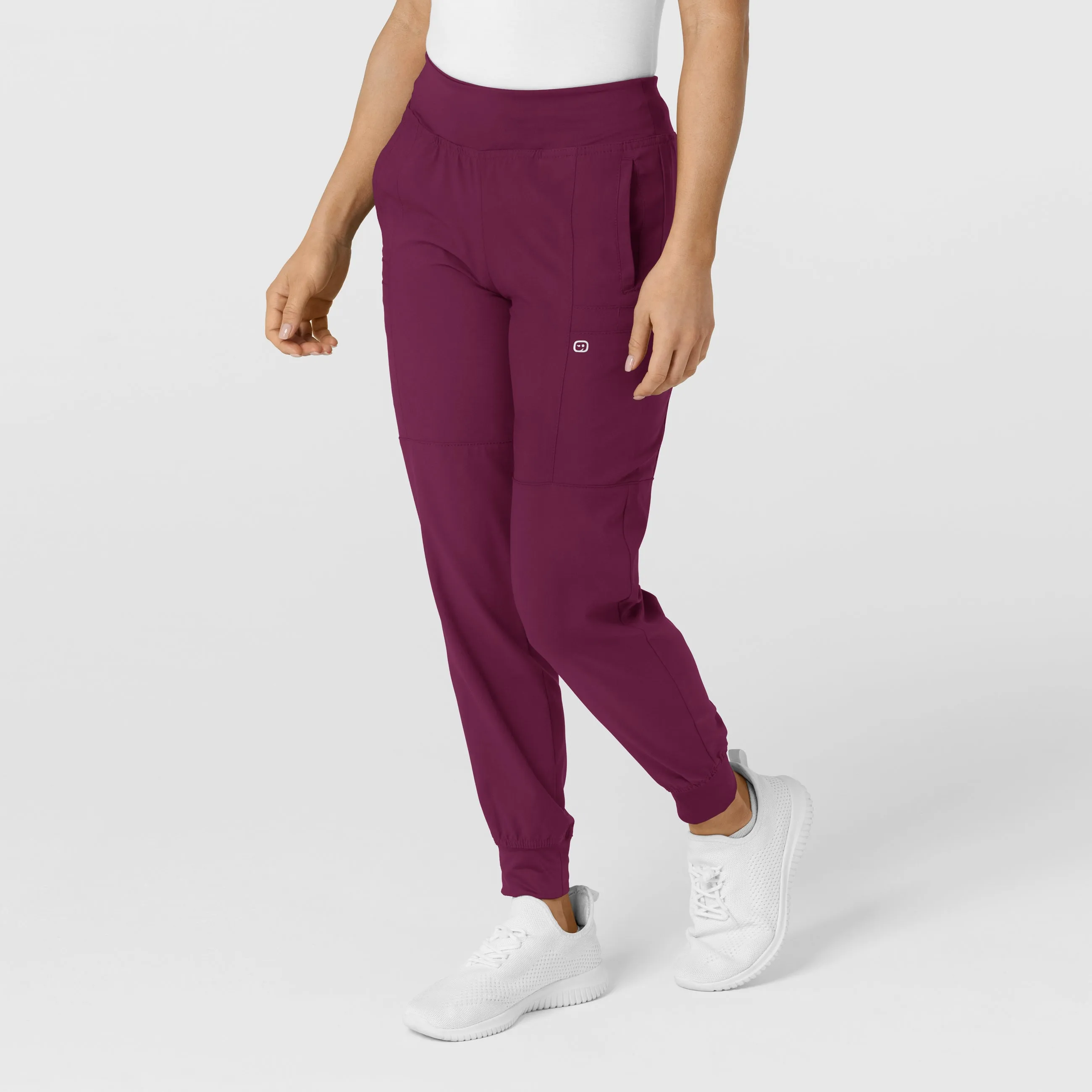 W123 Women's Comfort Waist Cargo Jogger Scrub Pant - Wine