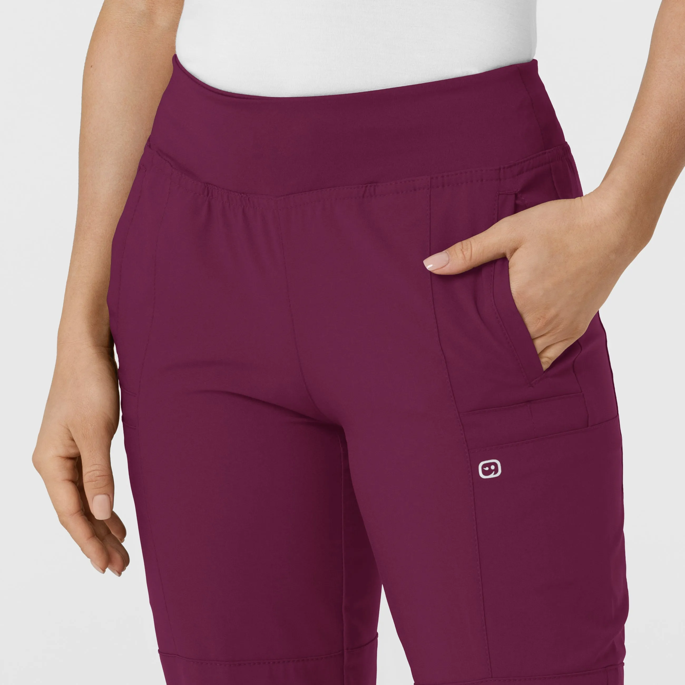 W123 Women's Comfort Waist Cargo Jogger Scrub Pant - Wine