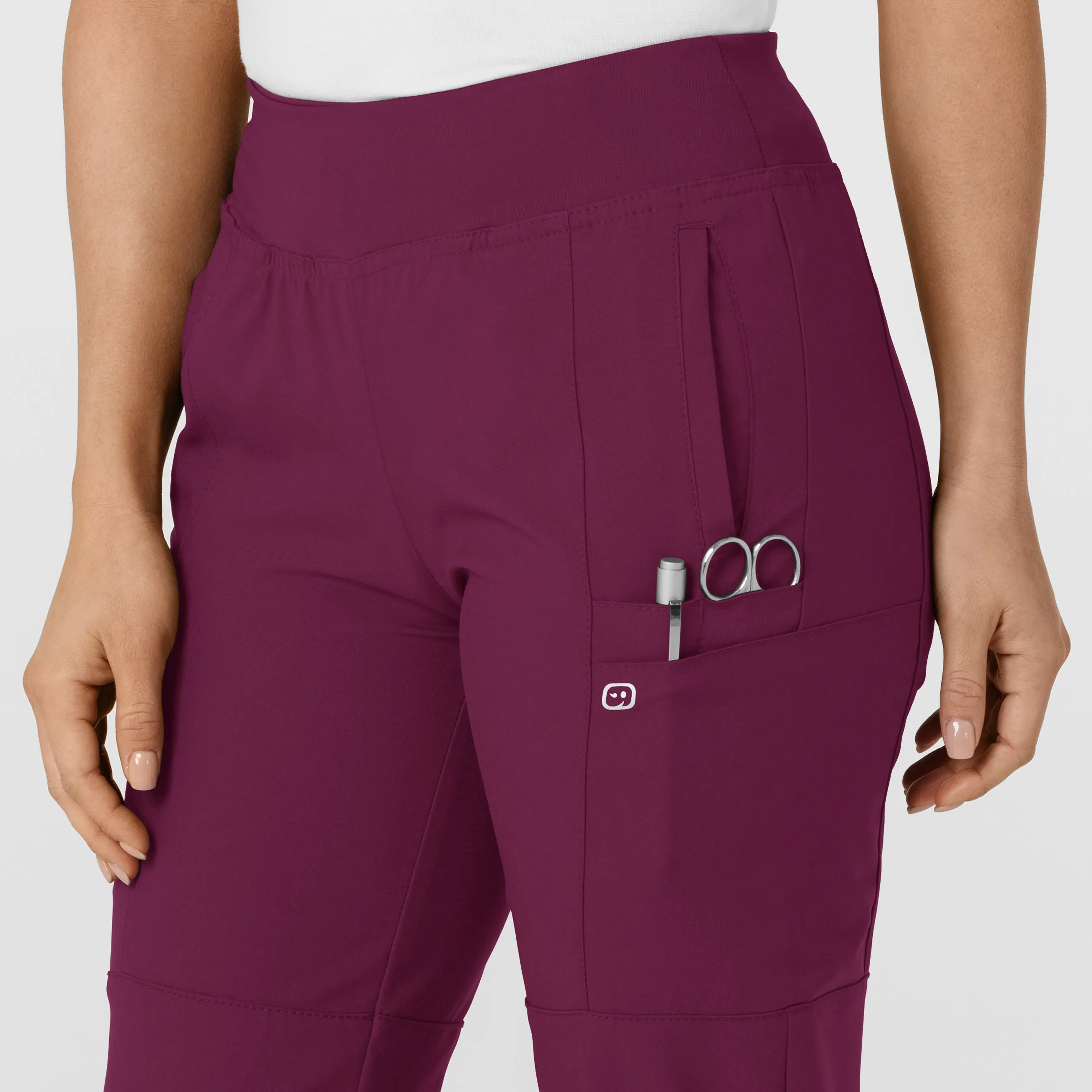 W123 Women's Comfort Waist Cargo Jogger Scrub Pant - Wine