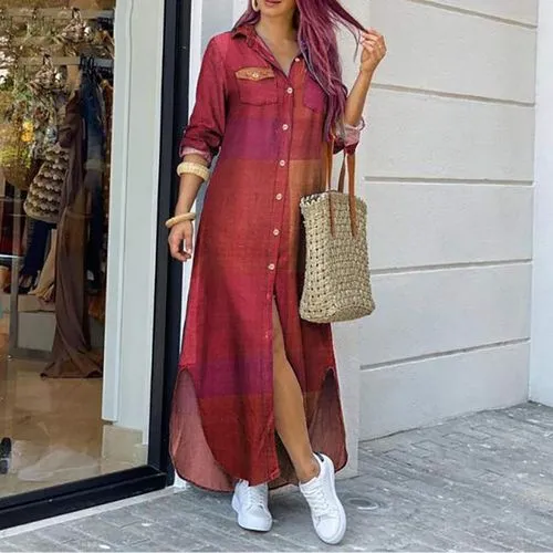 Women's Regular Dress Casual Turndown Printing Long Sleeve Graffiti Maxi Long Dress Daily