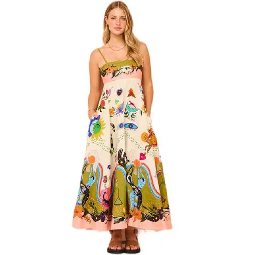 Women's Swing Dress Streetwear Strap Printing Sleeveless Graffiti Midi Dress Holiday Daily