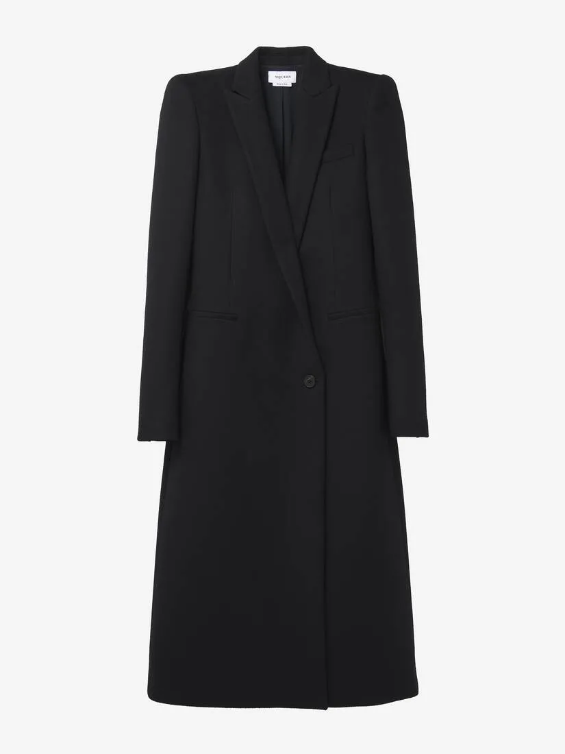 Women's Stacked Shoulder Tailored Coat in Black