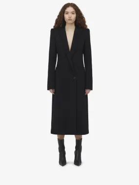 Women's Stacked Shoulder Tailored Coat in Black