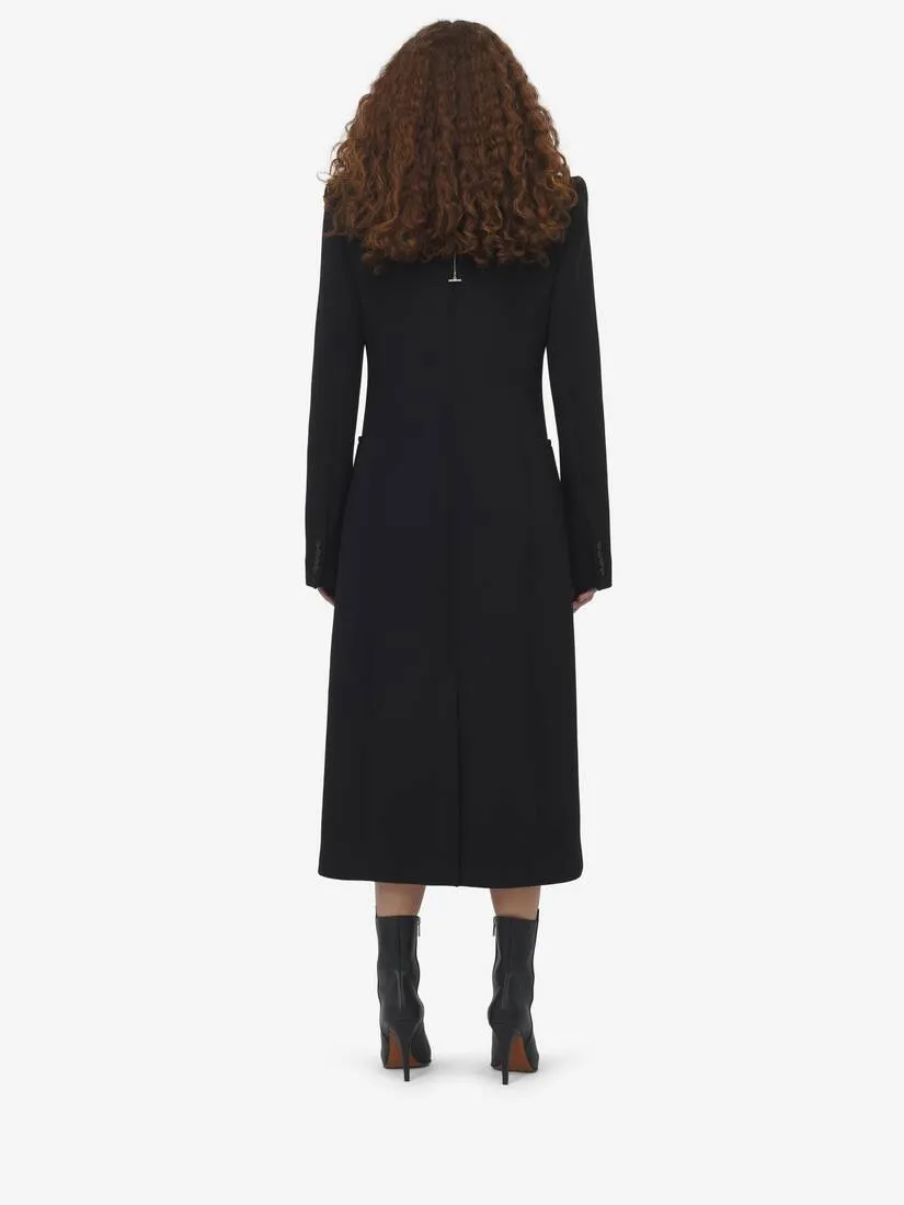 Women's Stacked Shoulder Tailored Coat in Black