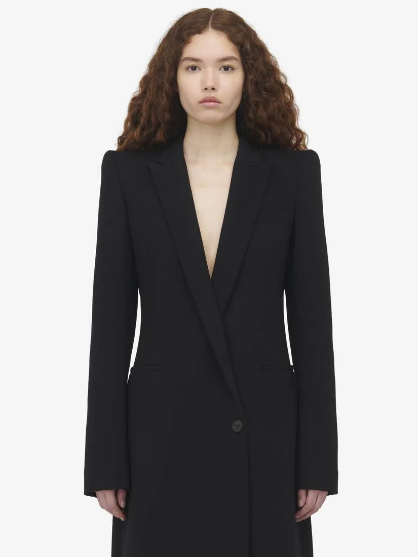 Women's Stacked Shoulder Tailored Coat in Black