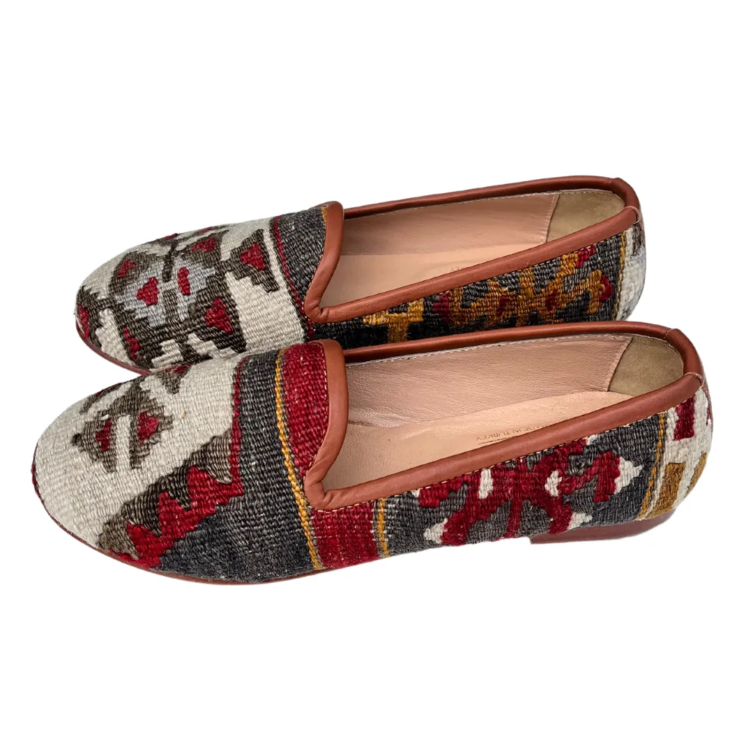 Women's Turkish Kilim Loafer Red & Grey