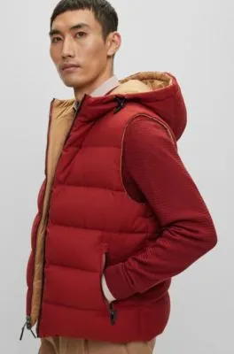 Wool-blend hooded gilet with down filling