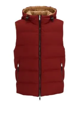 Wool-blend hooded gilet with down filling